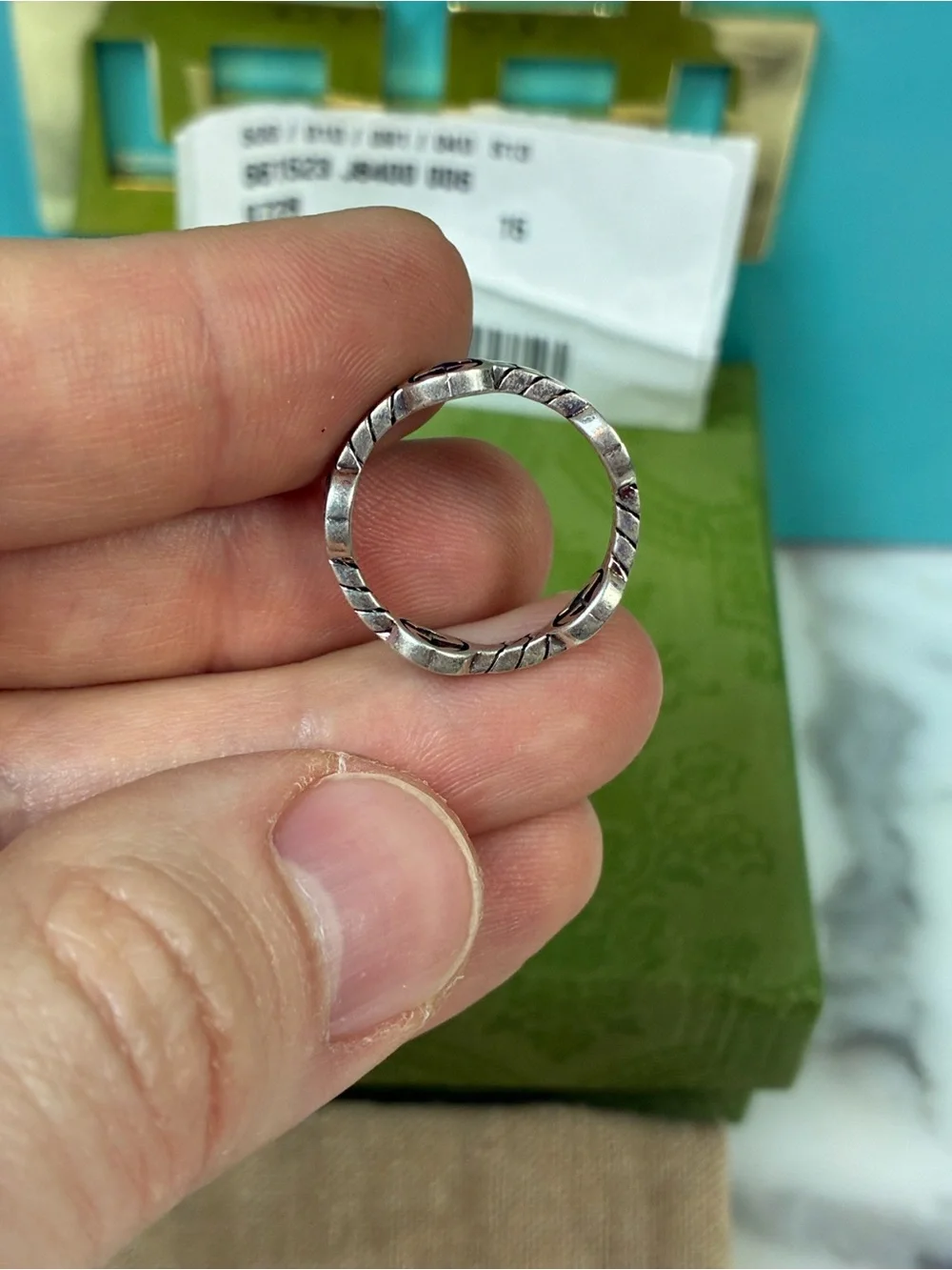 NWT Gucci Silver 925 Interlocking GG Ring - IT Size 15 = 7.25 US